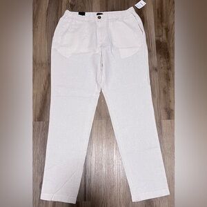 Men's 14th and Union Elastic Waistband Zip Up Linen Blend Pants in Cream